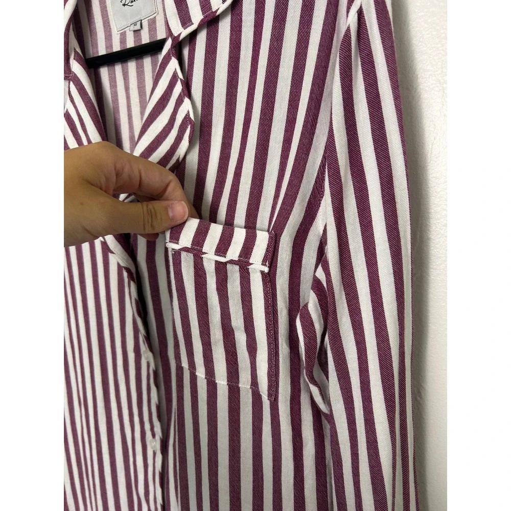 Rails Sleep Shirt Women XS White Raspberry Striped Button Up Long Sleeve PJ